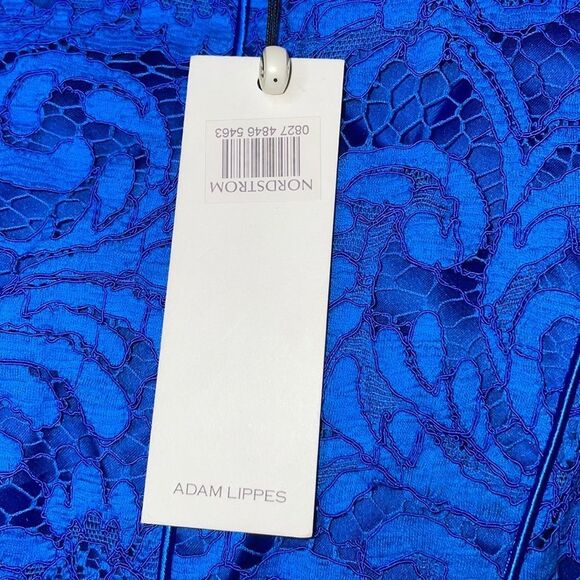ADAM LIPPES Cobalt Blue SEAMED Corded LACE Flare COCKTAIL Mini DRESS US 12 - Picture 8 of 12